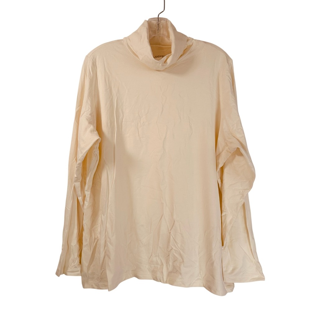 Lands End Shaped Fit Ivory Turtleneck Long Sleeve Top 1X 16W-18W Cotton Modal